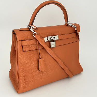 Hermès Kelly 32 orange with strap, ref. 7862